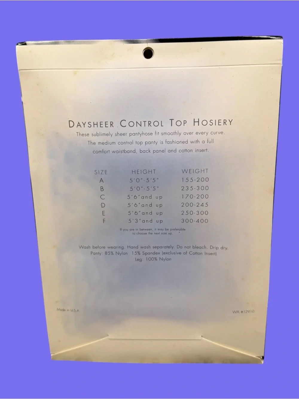 Vintage Lane Bryant Daysheer  Control Top Pantyhose Off Black Size D